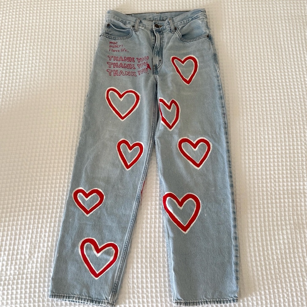 CUSTOM Mac Miller Love Lost Art on Levi’s Distressed Dad Jeans Size 27